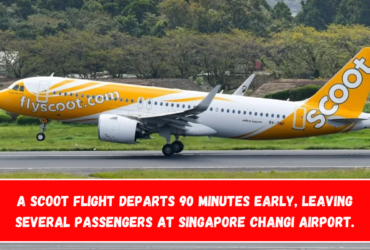 A Scoot flight departs 90 minutes early, leaving several passengers at Singapore Changi Airport.