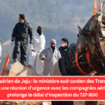 Crash aérien de Jeju : le ministère sud-coréen des Transports organise une réunion d'urgence avec les compagnies aériennes et prolonge le délai d'inspection du 737-800