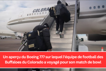 Un aperçu du Boeing 777 sur lequel l'équipe de football des Buffaloes du Colorado a voyagé pour son match de bowl