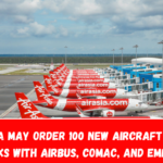 AirAsia may order 100 new aircraft and is in talks with Airbus, COMAC, and Embraer.