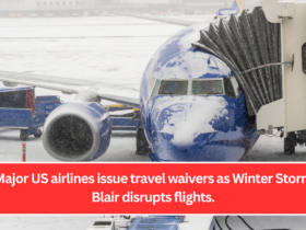 Major US airlines issue travel waivers as Winter Storm Blair disrupts flights.